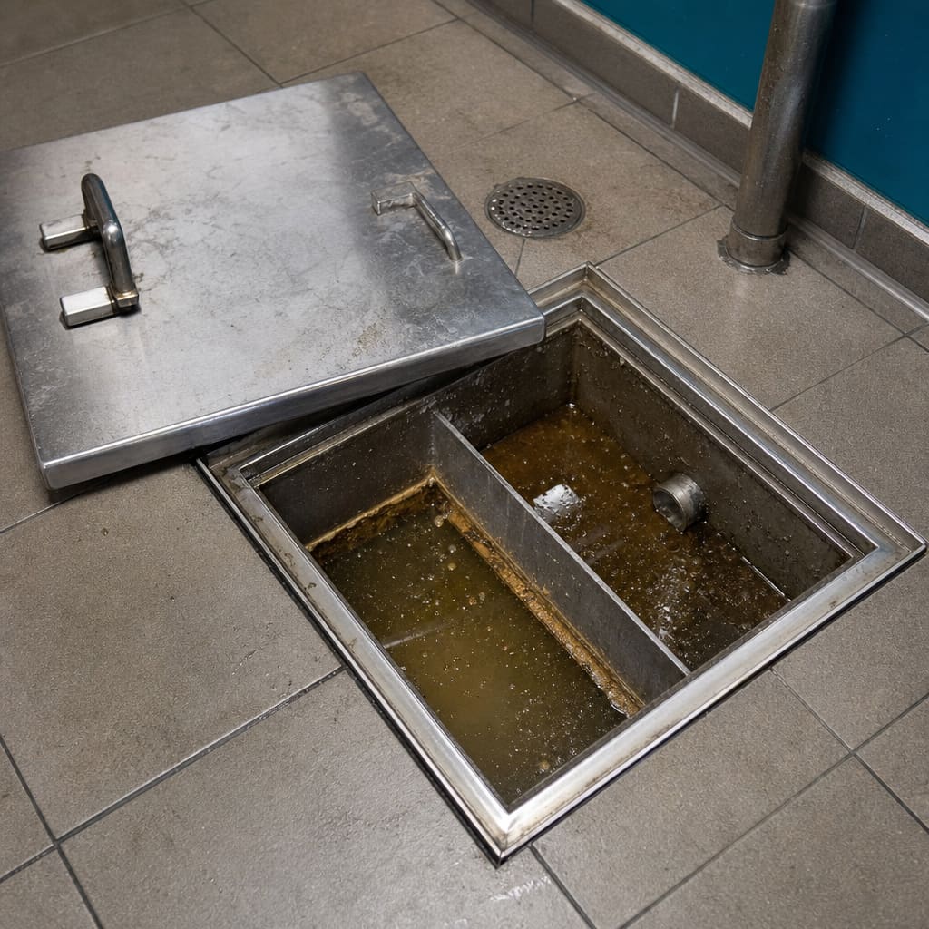 Grease trap cleaning in a York restaurant kitchen